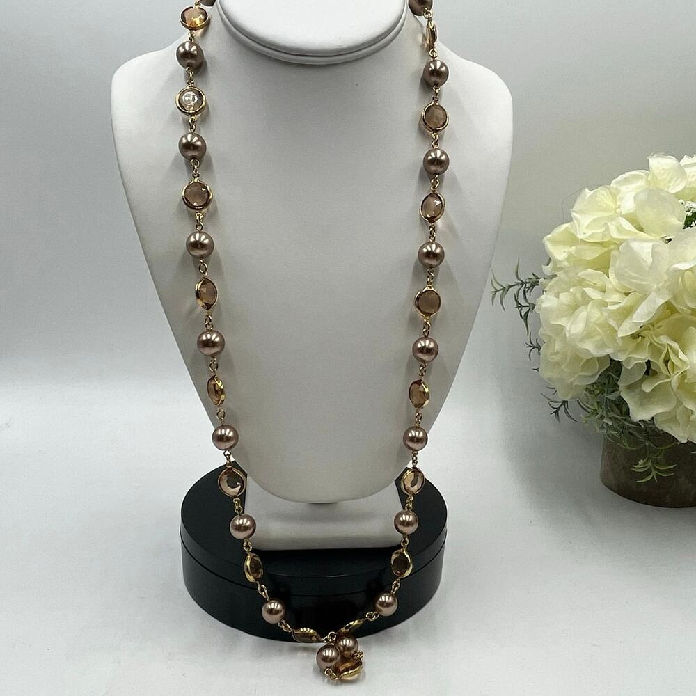 J. Crew Faux Topaz Champagne Pearls and Facet Topaz‎ Bezel Rhinestone Necklace